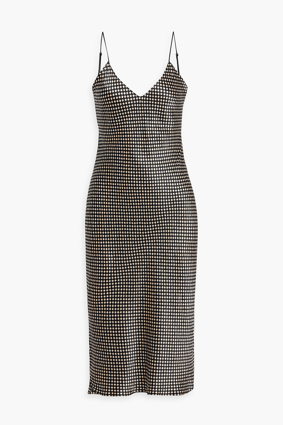 Nili Lotan Printed Silk-satin Slip Dress In Black