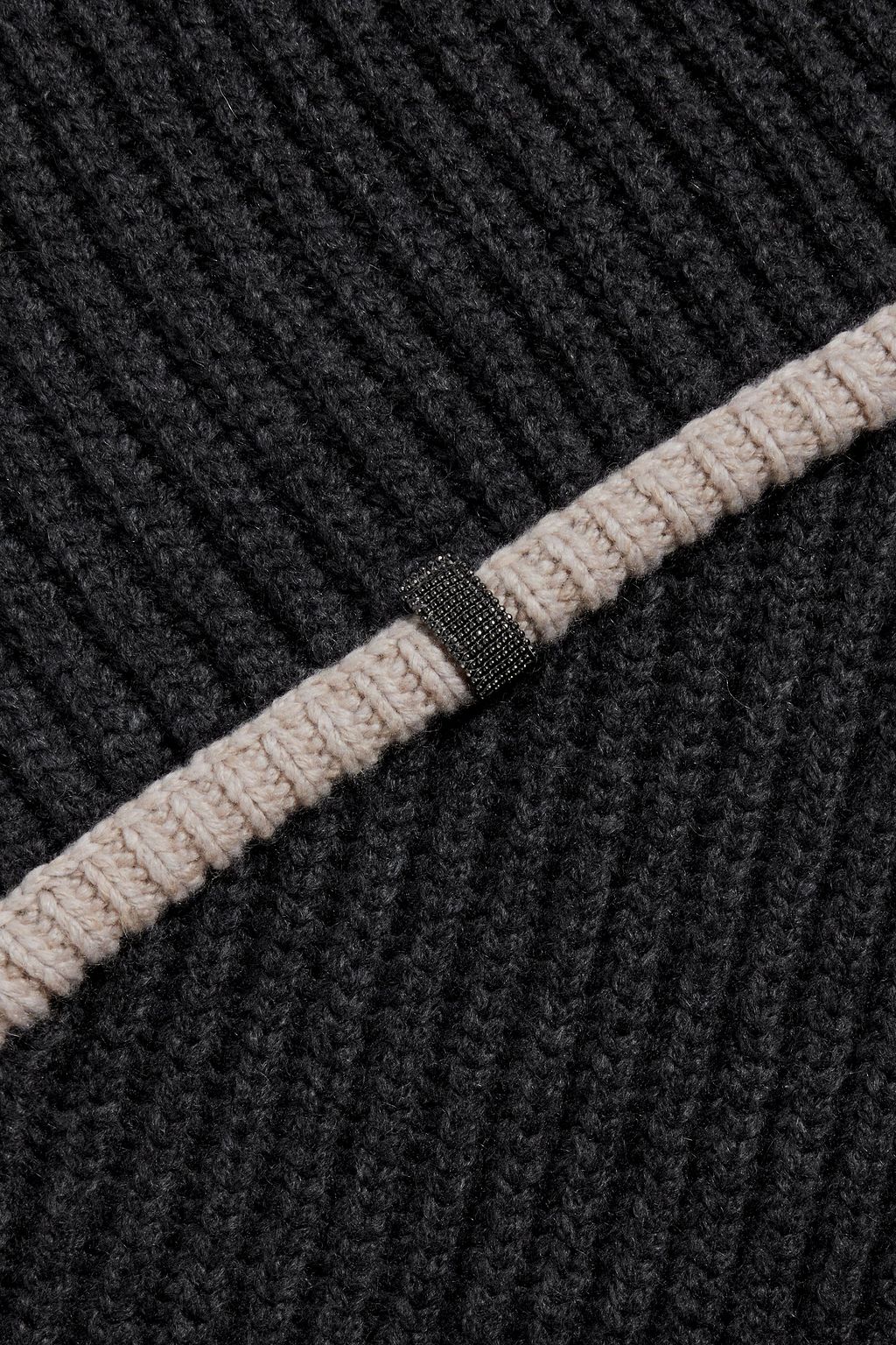BRUNELLO CUCINELLI Bead-embellished ribbed cashmere scarf