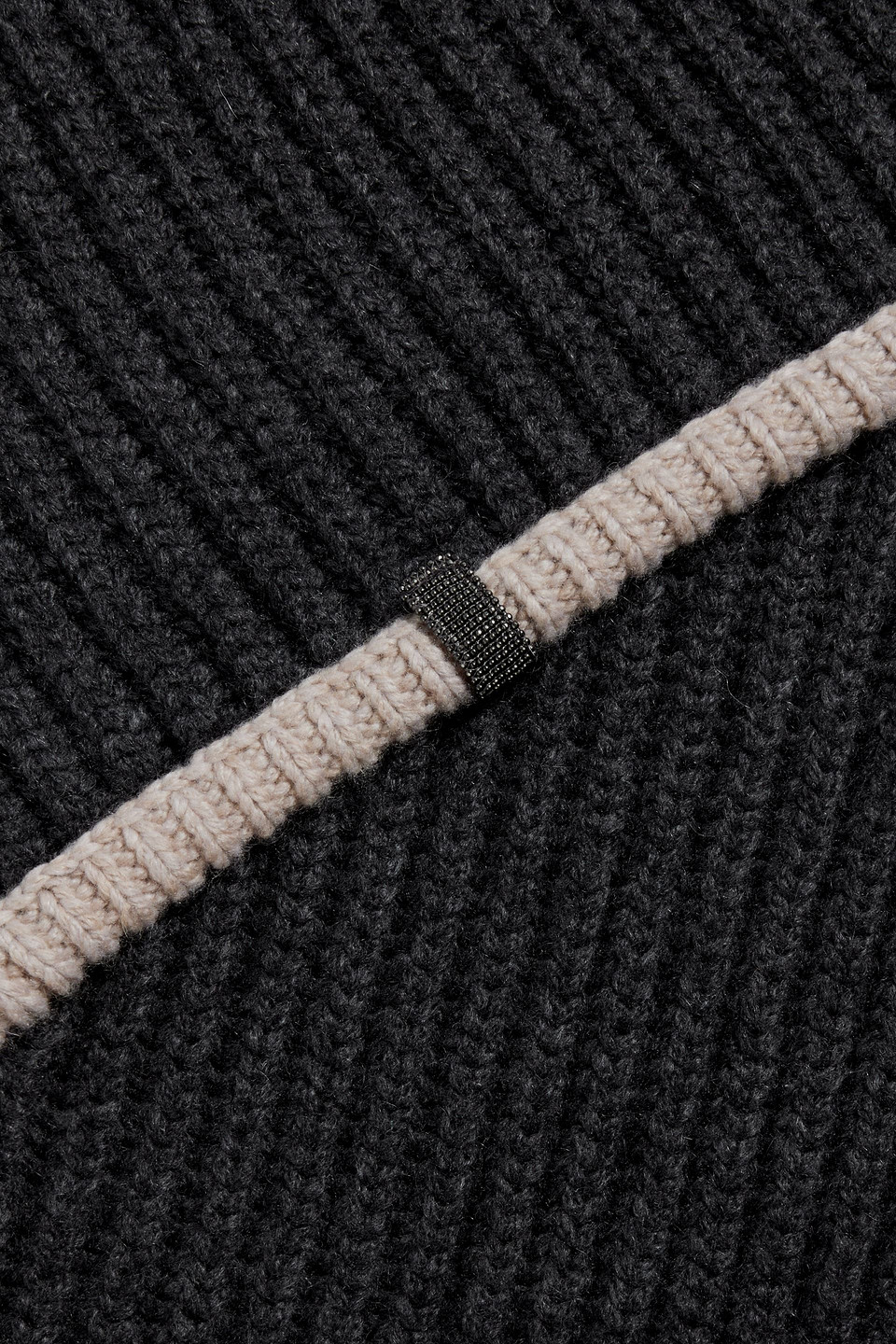 Brunello Cucinelli Bead-embellished Ribbed Cashmere Scarf In Charcoal