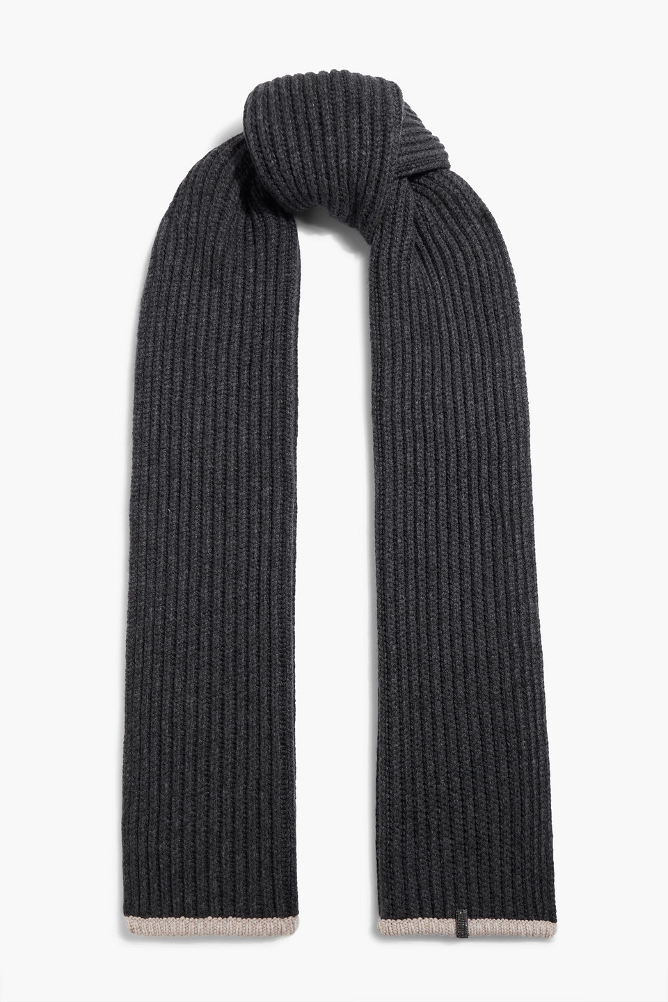 Bead-embellished ribbed cashmere scarf