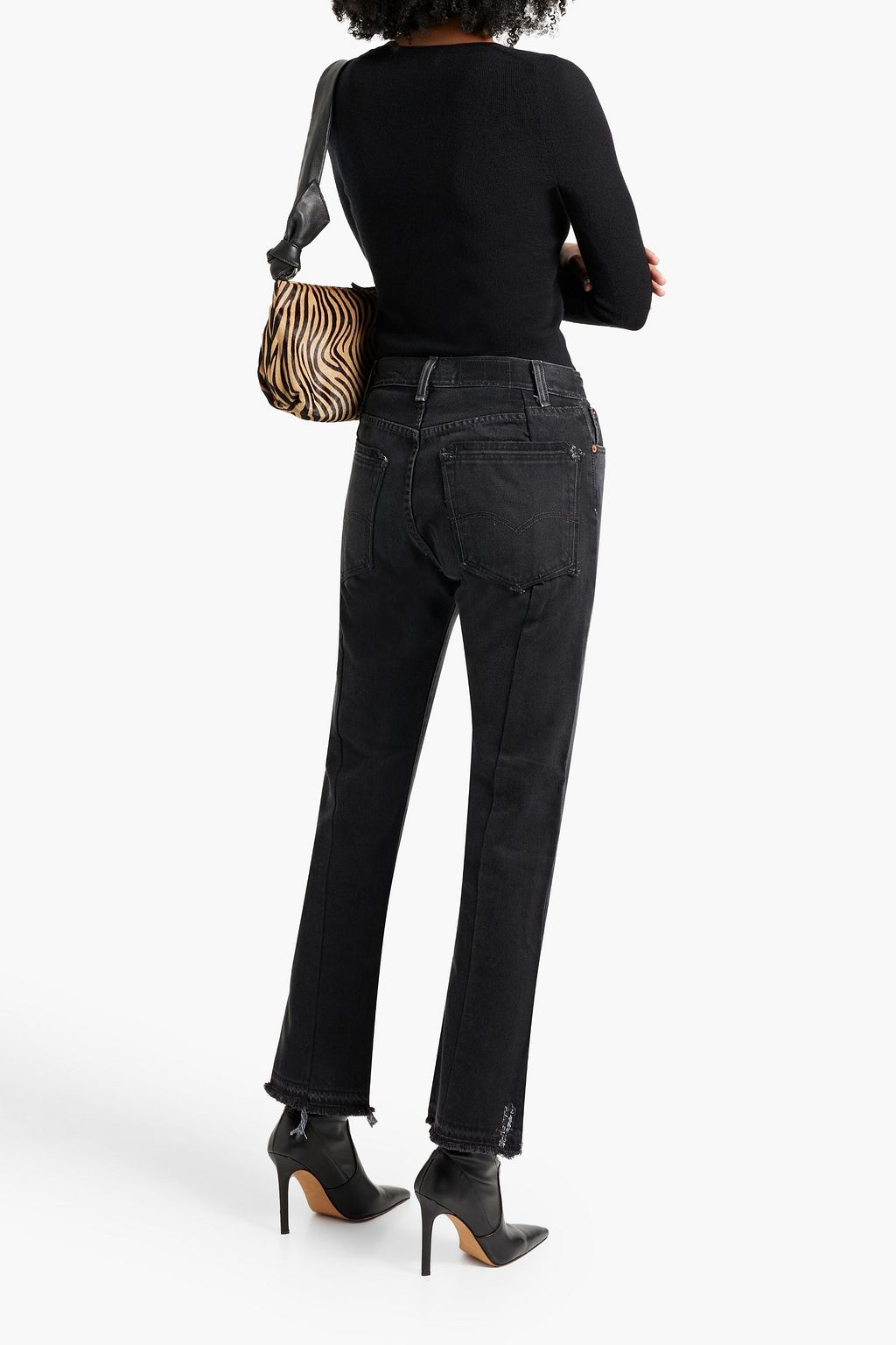 EB DENIM Unraveled frayed high-rise straight-leg jeans