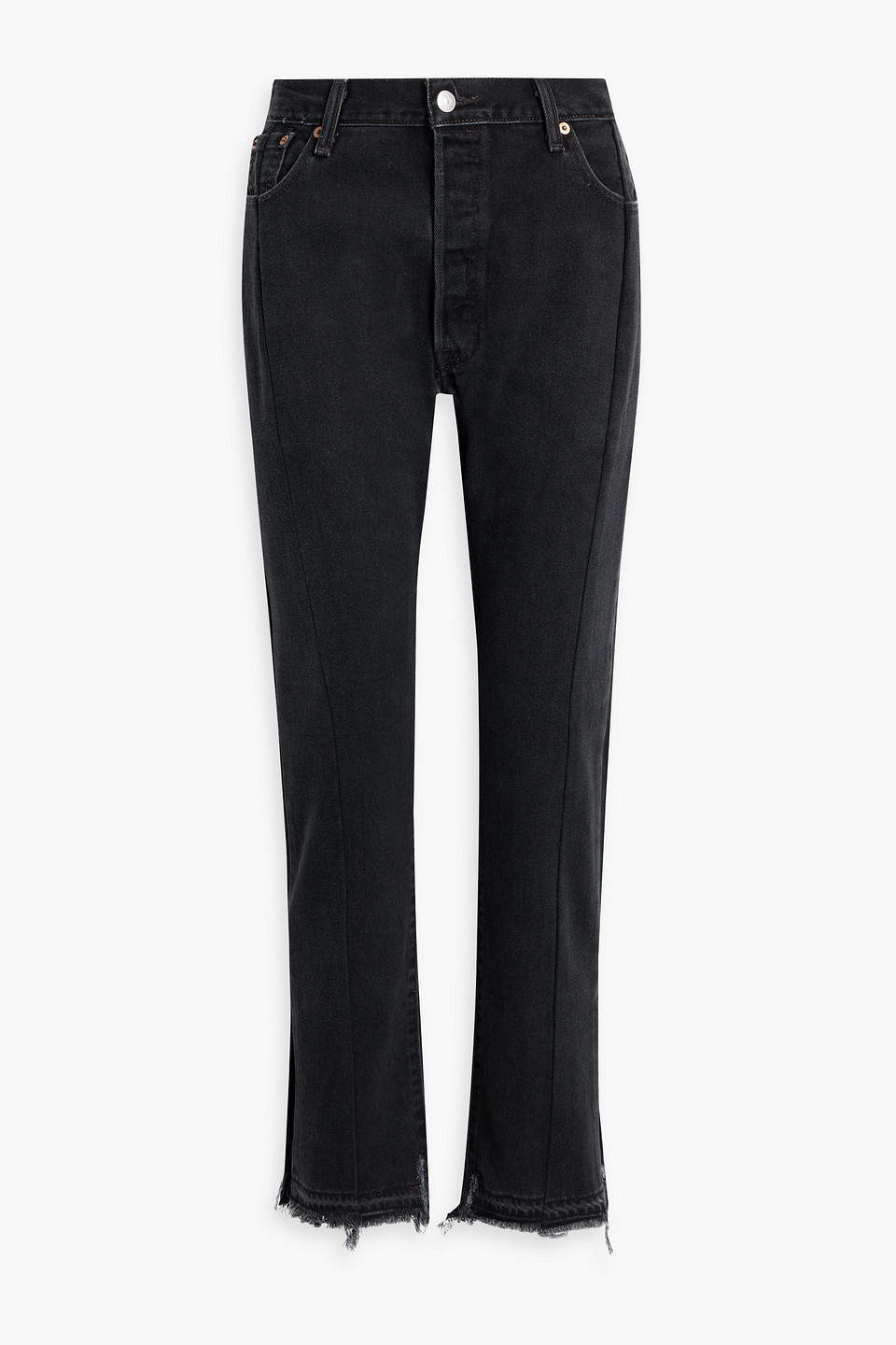 Eb Denim Vintage Unraveled Distressed High-rise Slim-leg Jeans In Black