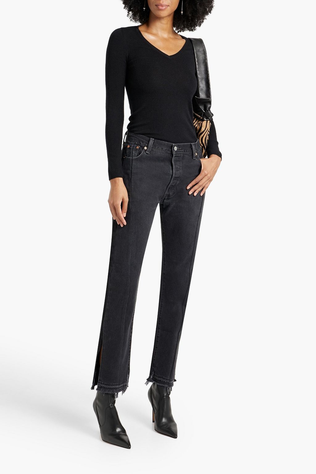 EB DENIM Unraveled frayed high-rise straight-leg jeans