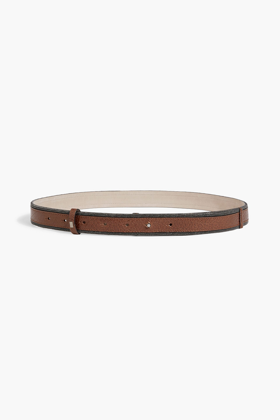 Brunello Cucinelli Bead-embellished Pebbled-leather Belt In Brown