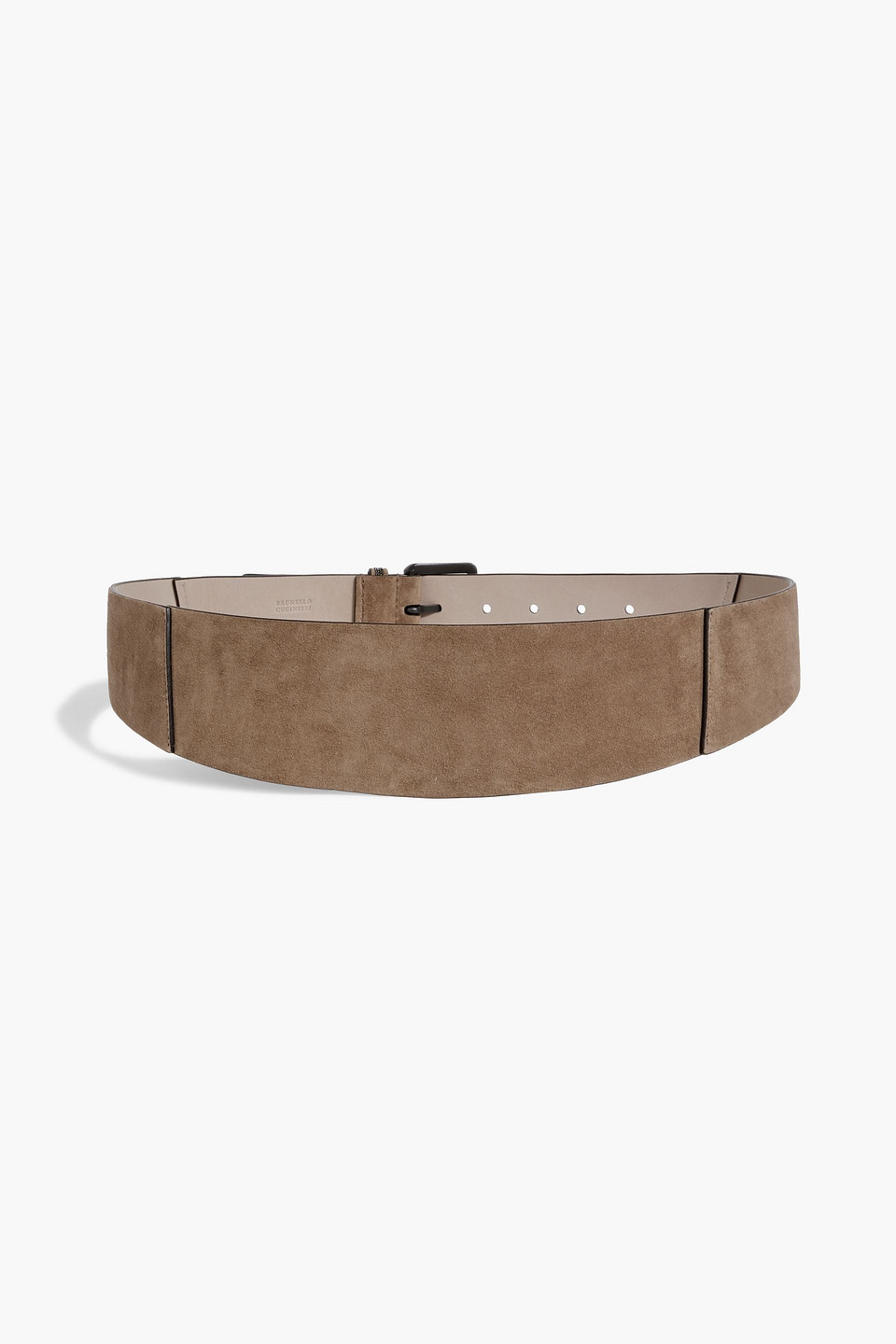 Brunello Cucinelli Bead-embellished Suede Belt In Taupe