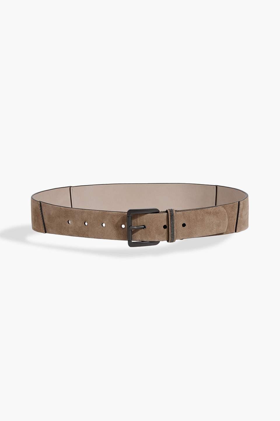 Brunello Cucinelli Bead-embellished Suede Belt In Taupe