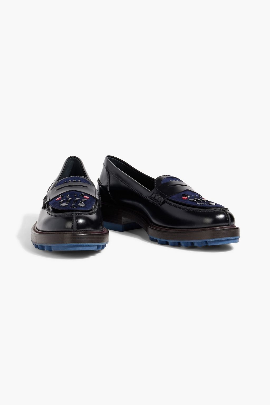 TOD'S Embellished suede and leather loafers