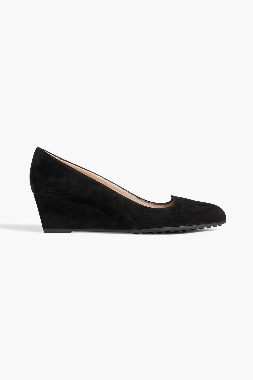 Tod's Tods Womens Slip On Wedge Heel Round Toe Pumps Black Suede