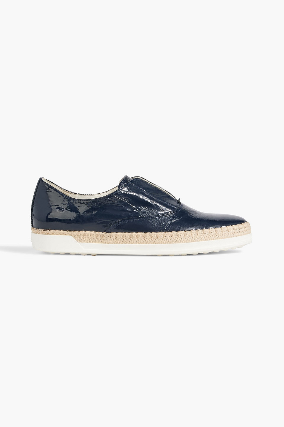 Tod's Crinkled Patent-leather Loafers In Blue