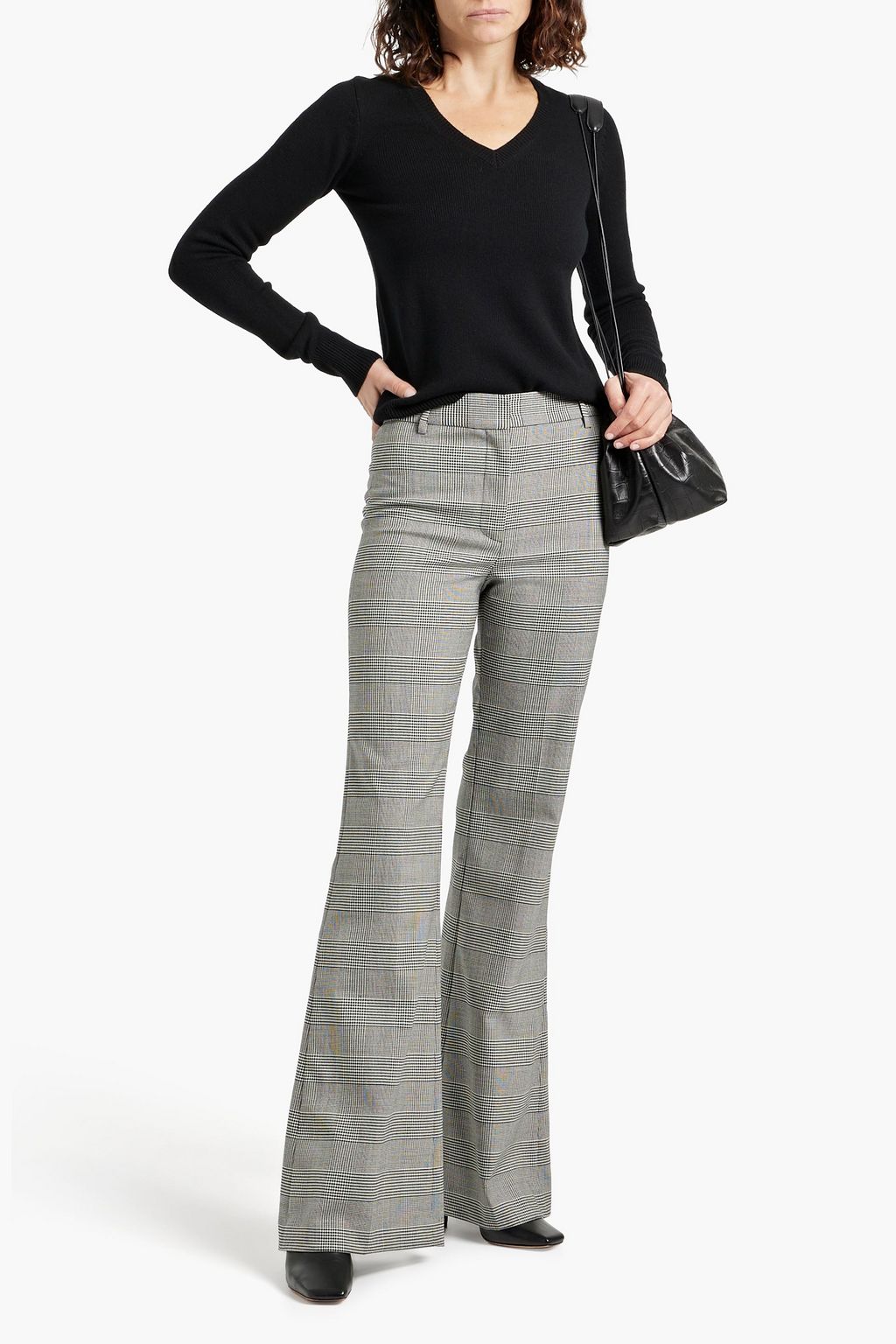 NILI LOTAN Arielle Prince of Wales checked wool-blend tweed flared pants