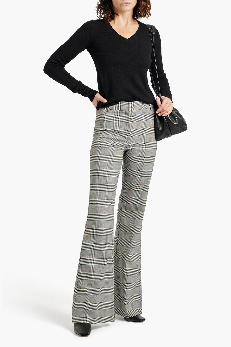 Nili Lotan Arielle Prince Of Wales Checked Wool-blend Tweed Wide-leg Pants In Black
