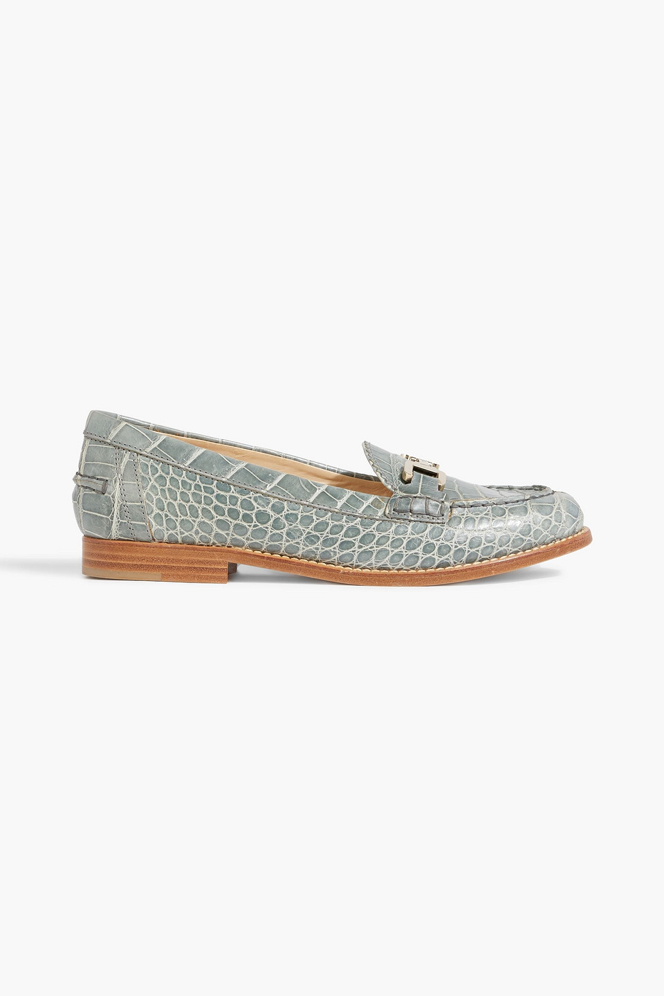 Tod's Embellished Croc-effect Leather Loafers In Slate Blue