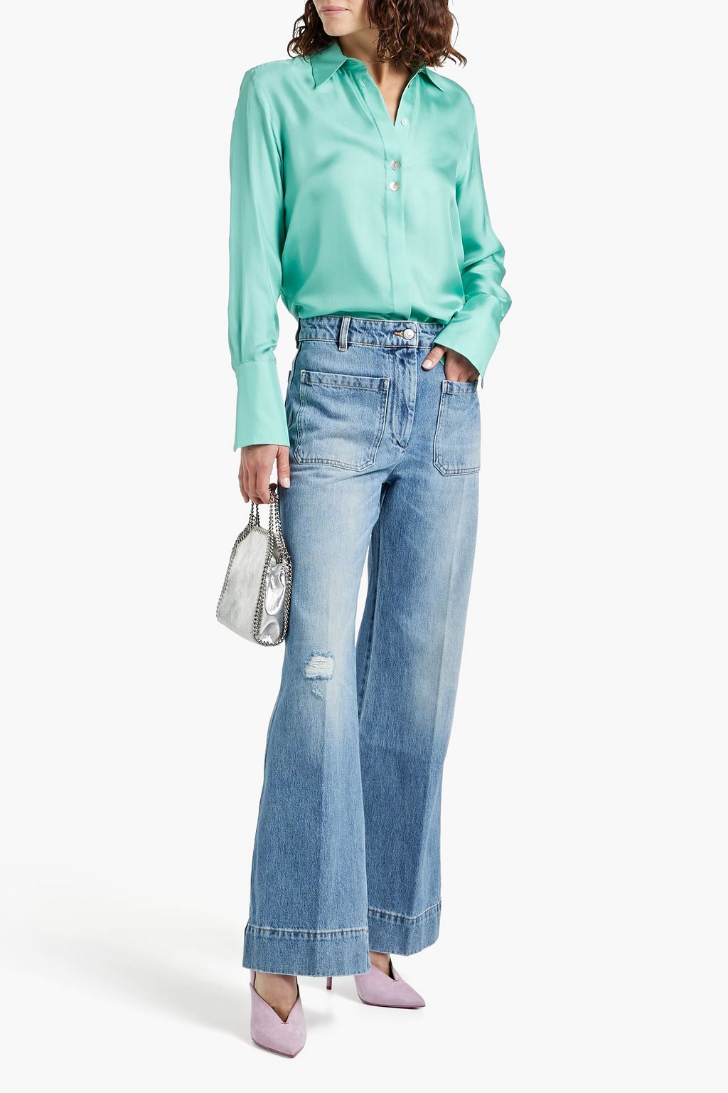VICTORIA BECKHAM Alina distressed faded high-rise wide-leg jeans