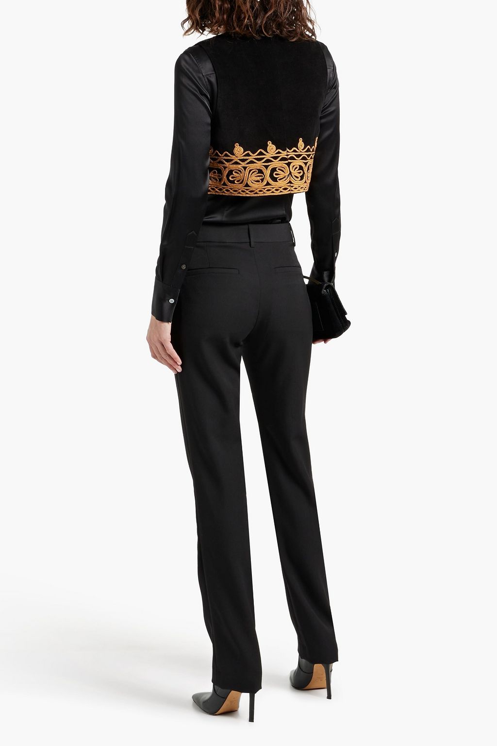 NILI LOTAN Audette cropped metallic embroidered cotton-velvet vest