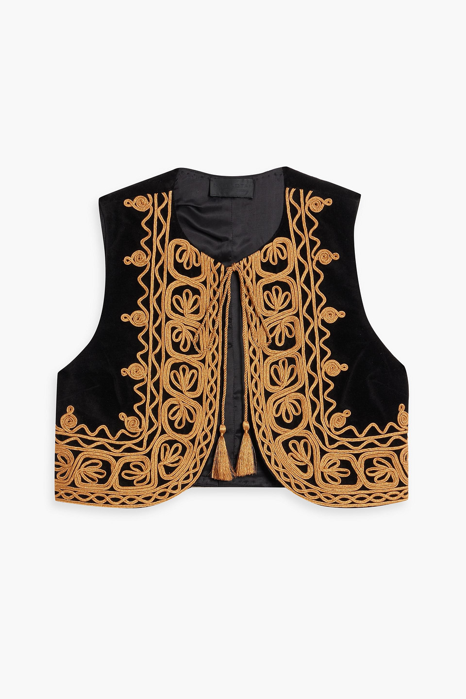 Nili Lotan Audette Cropped Metallic Embroidered Cotton-velvet Vest In Black