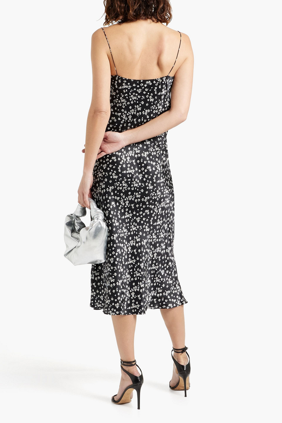 Nili Lotan Enora Draped Floral-print Silk-satin Midi Dress In Black