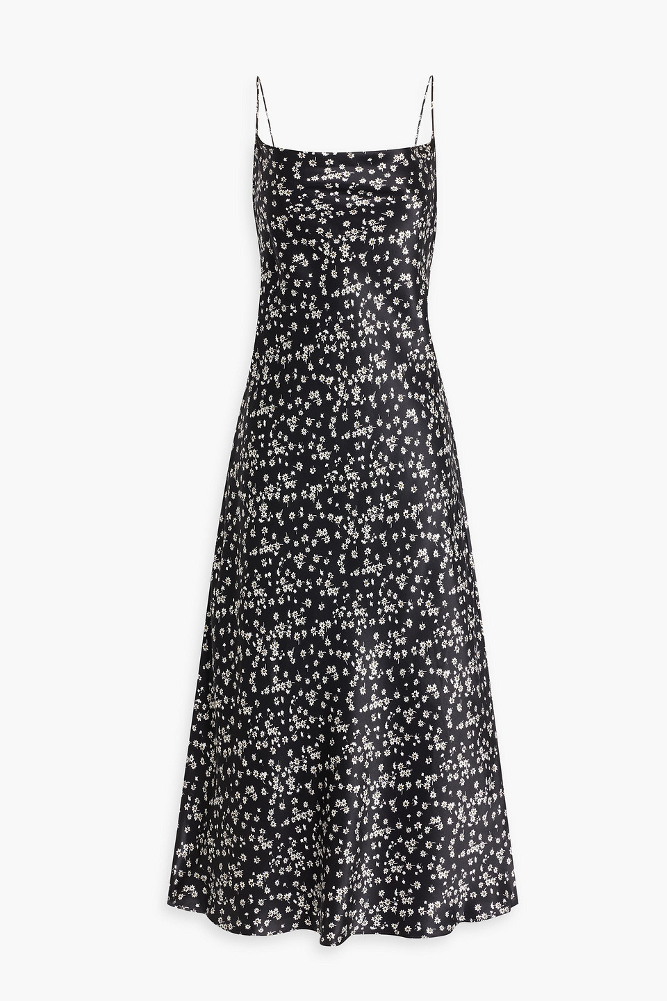 Nili Lotan Enora Draped Floral-print Silk-satin Midi Dress In Black