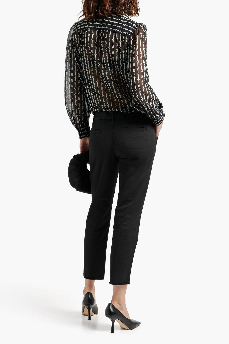 Shop Nili Lotan Carina Pussy-bow Printed Silk-chiffon Blouse In Black