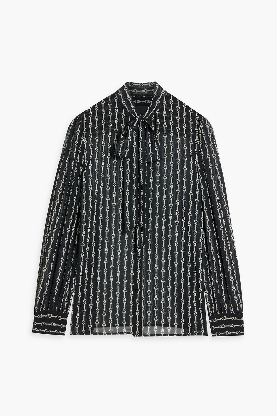 Nili Lotan Carina Pussy-bow Printed Silk-chiffon Blouse In Black