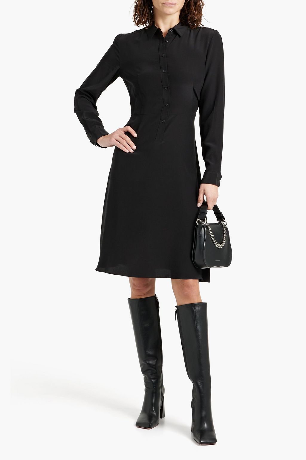 NILI LOTAN Eve silk-satin crepe midi shirt dress
