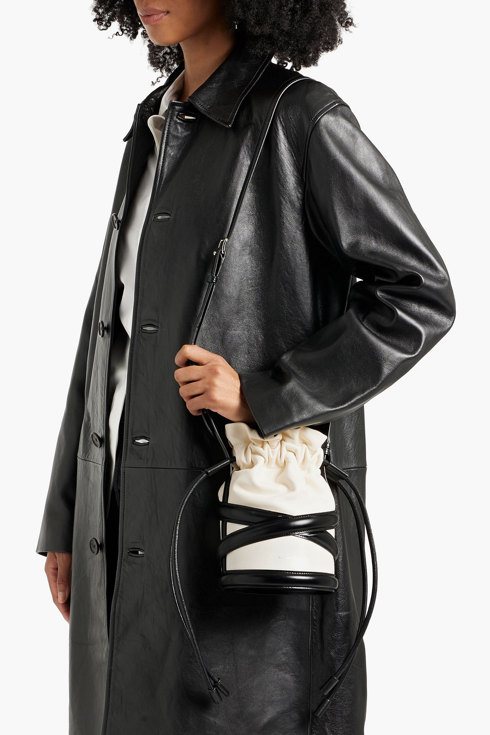 Alexander Mcqueen Soft Curve Two-tone Leather Bucket Bag In Ivory