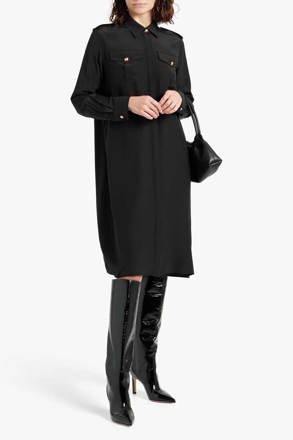 NILI LOTAN Adelaide silk-crepe midi shirt dress