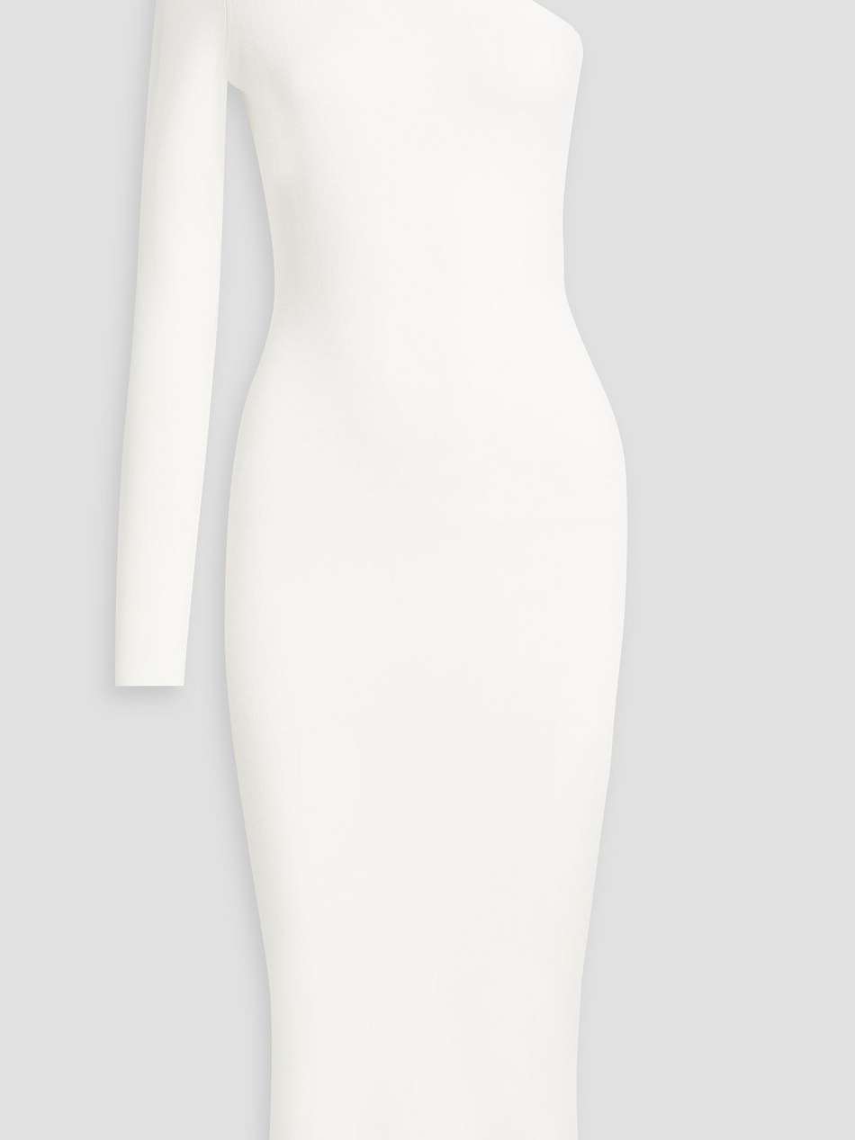 one-sleeve stretch-knit midi dress