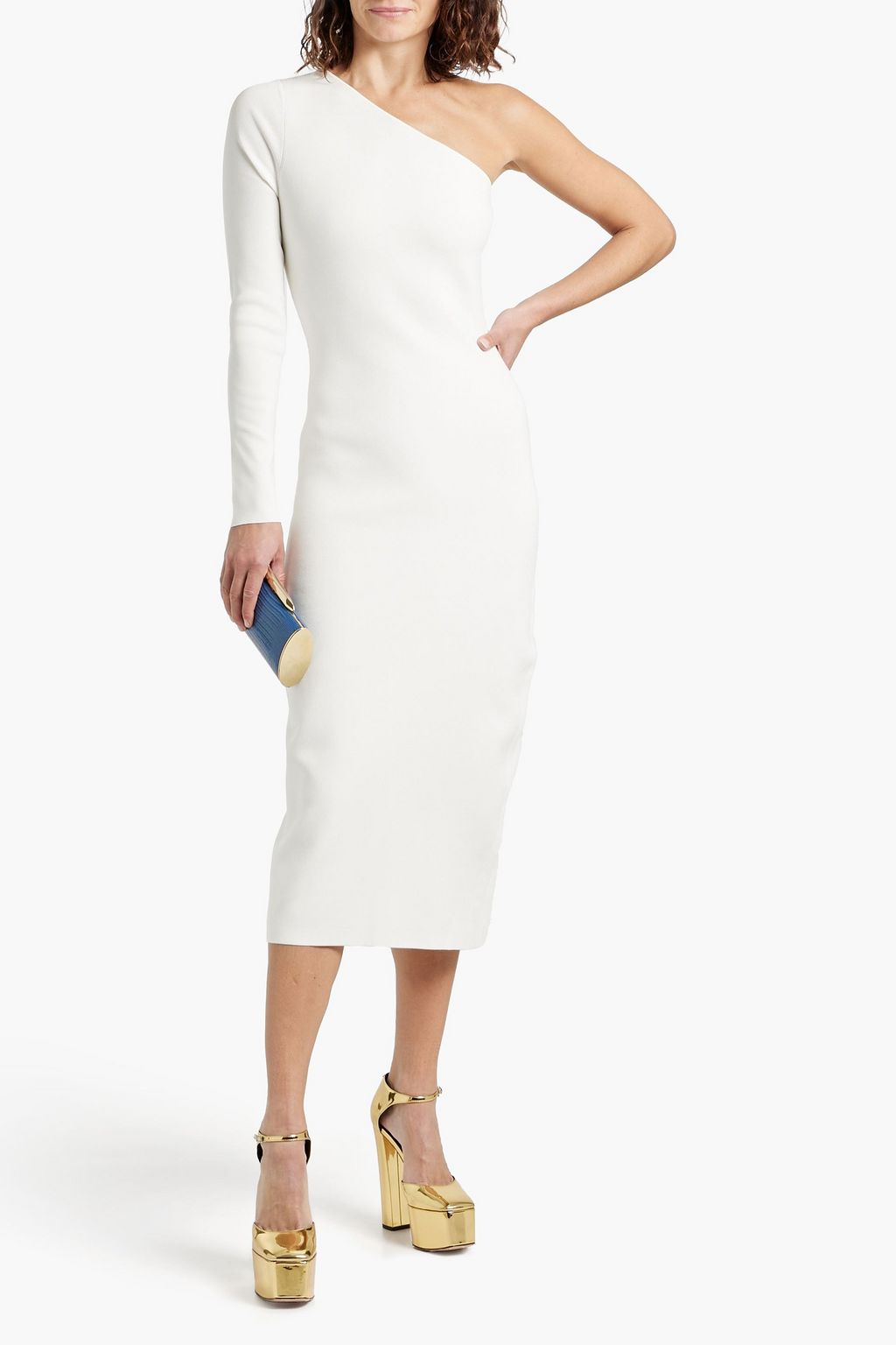 VB BODY VICTORIA BECKHAM 원 숄더 스트레치 니트 미디 드레스
