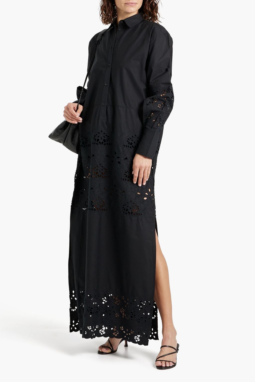 NILI LOTAN Louanne broderie anglaise-trimmed cotton-poplin maxi shirt dress