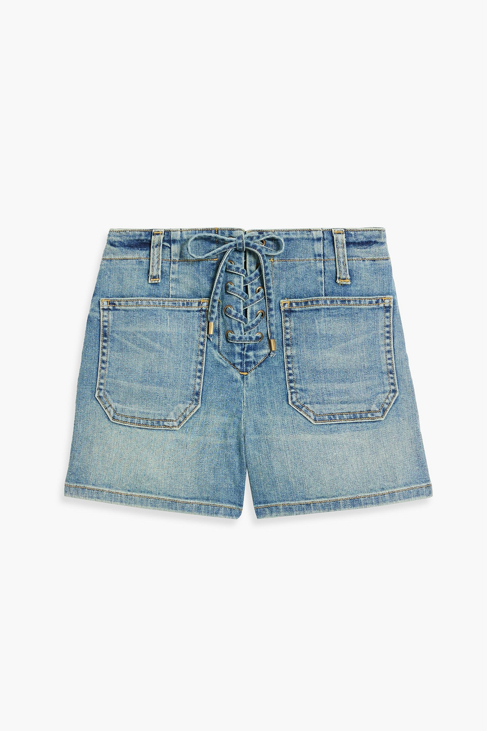 Nili Lotan Romane Lace-up Denim Shorts In Light Denim