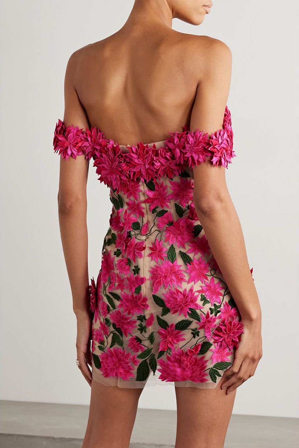 OSCAR DE LA RENTA Dahlia off-the-shoulder appliquéd tulle mini dress