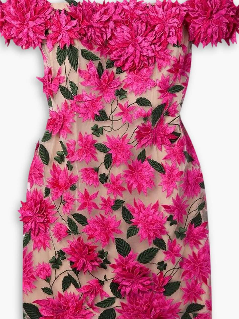 dahlia off-the-shoulder appliquéd tulle mini dress