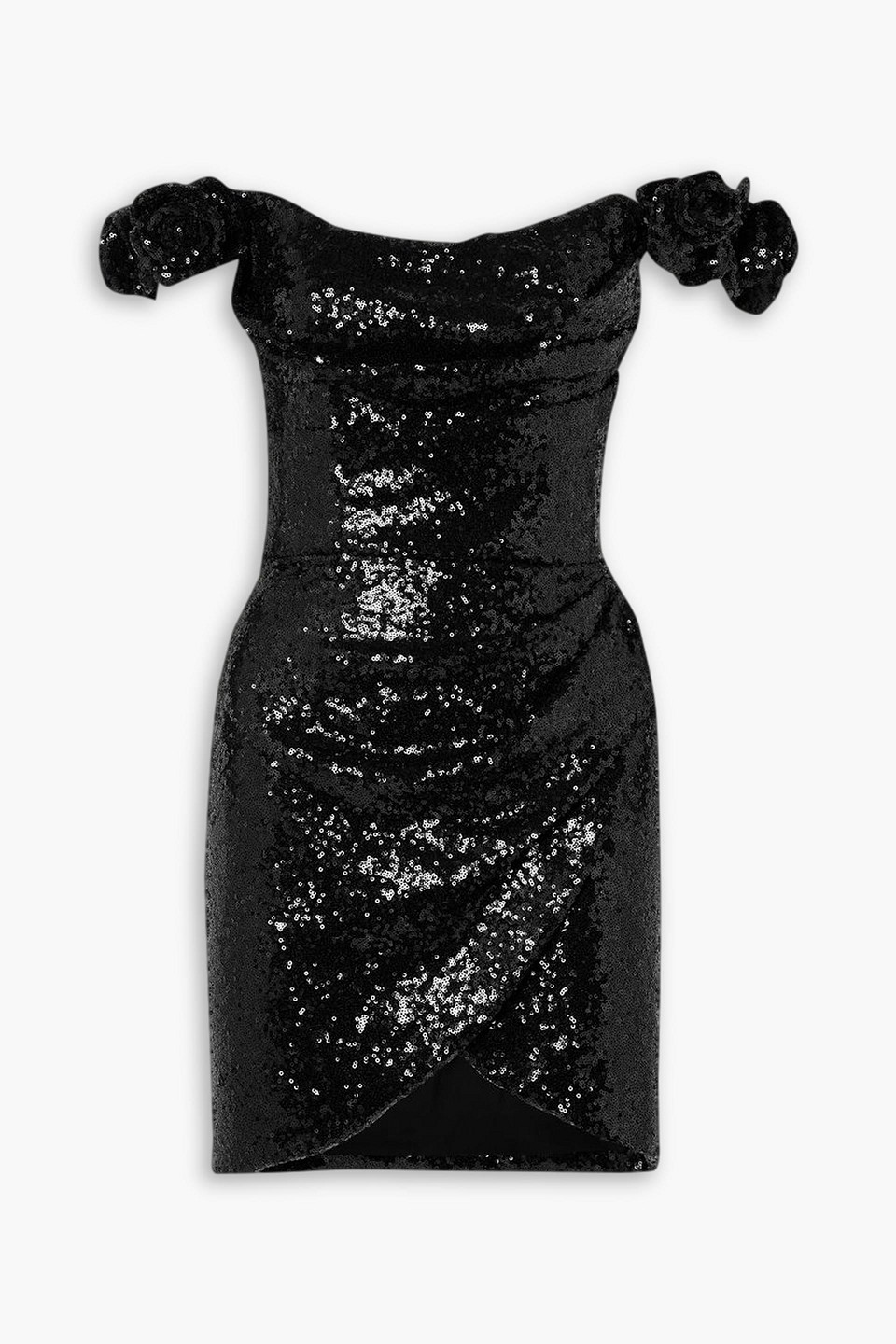 Costarellos Vespera Sequined Off-the-shoulder Dress In Black