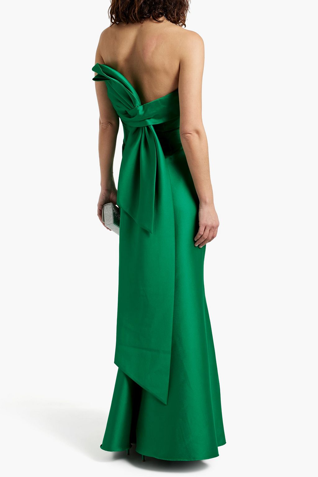 BADGLEY MISCHKA فستان سهرة من دون حمالات من ساتان التويل مزين بربطة على شكل فراشة
