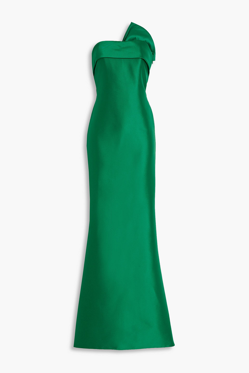 Badgley Mischka Strapless Bow-detailed Twill Gown In Smaragdgrün
