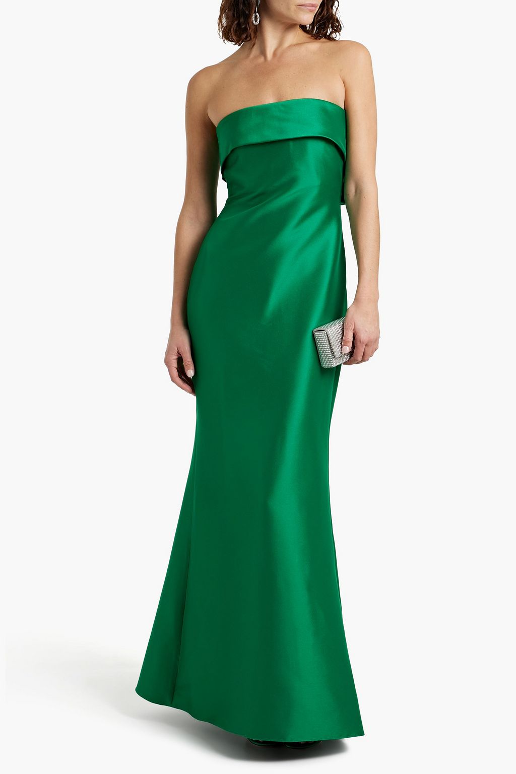 BADGLEY MISCHKA فستان سهرة من دون حمالات من ساتان التويل مزين بربطة على شكل فراشة