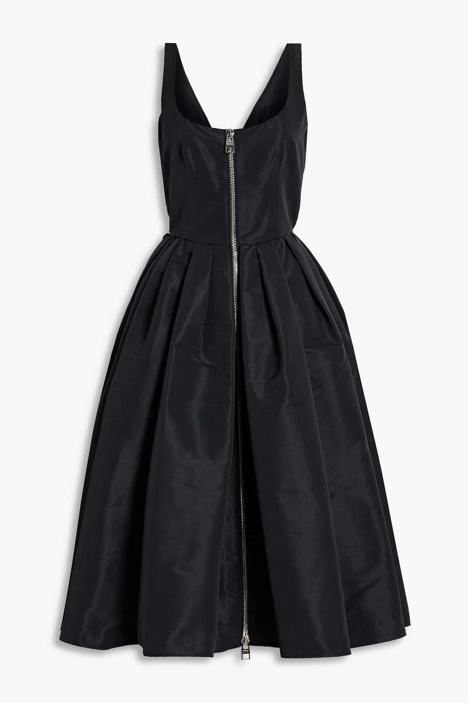 Alexander Mcqueen Flared Pleated Faille Dress In Black