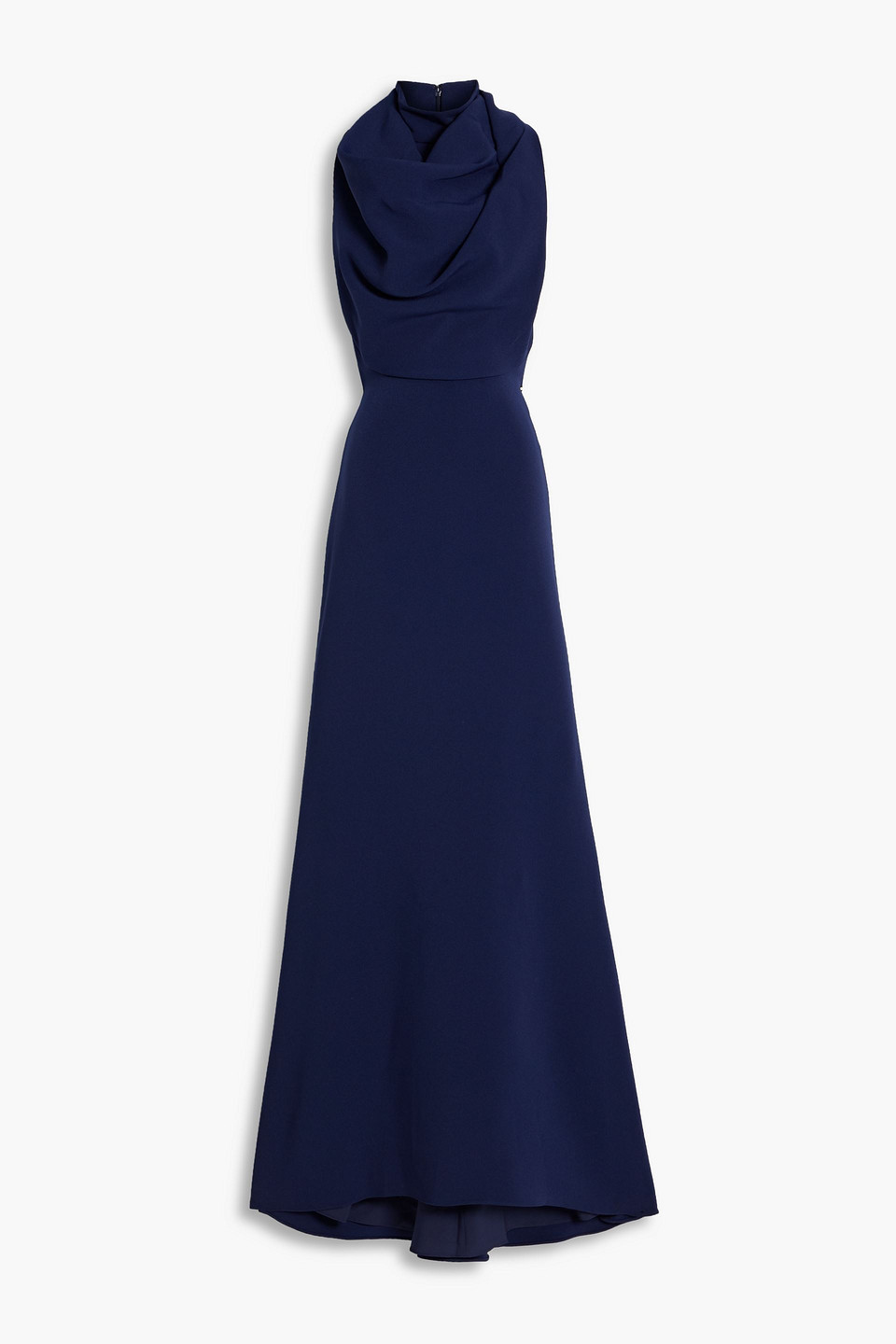 Badgley Mischka Sleeveless Draped High-neck Gown In Marineblau