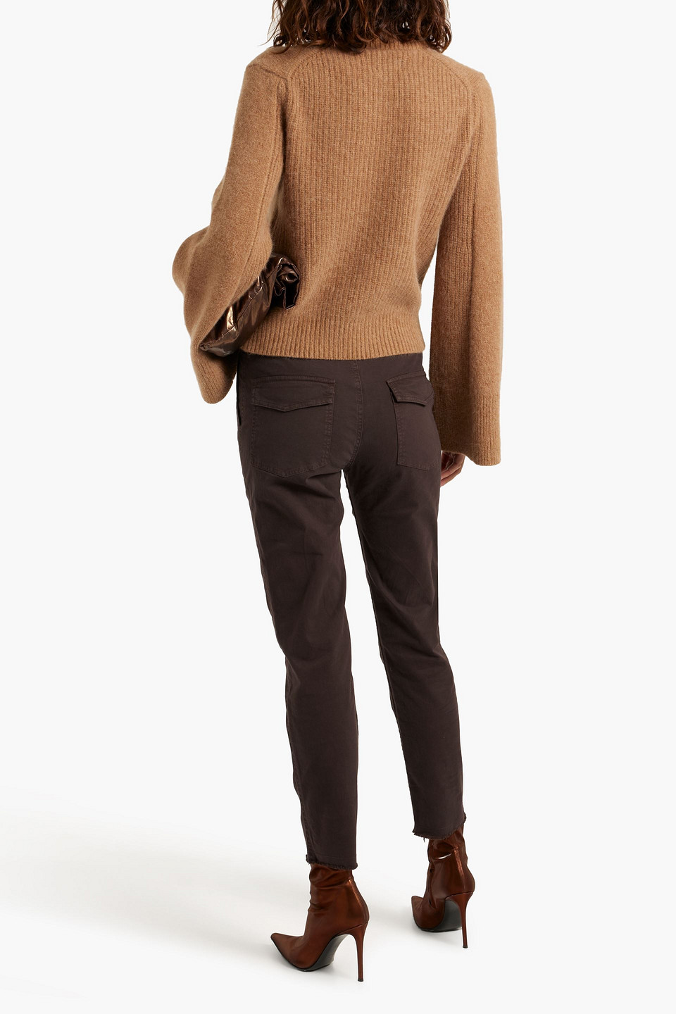 Shop Nili Lotan Cotton-blend Twill Skinny Pants In Brown