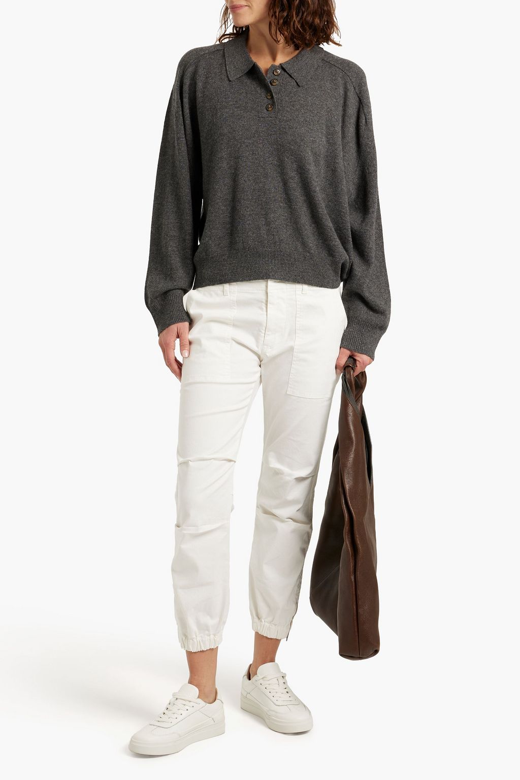NILI LOTAN Cropped stretch-cotton twill tapered pants