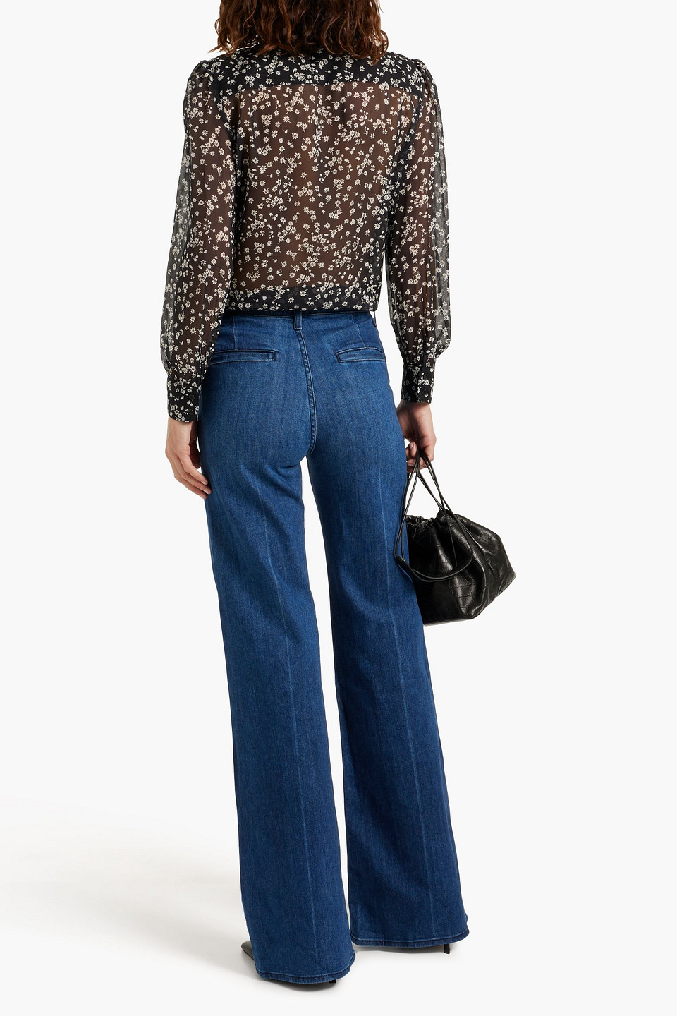 Shop Nili Lotan Carina Pussy-bow Floral-print Silk-chiffon Blouse In Black