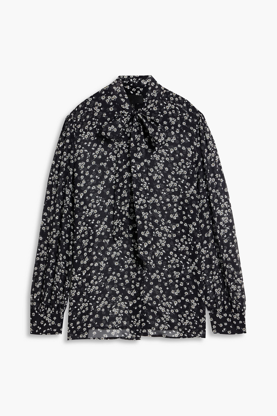 Nili Lotan Carina Pussy-bow Floral-print Silk-chiffon Blouse In Black