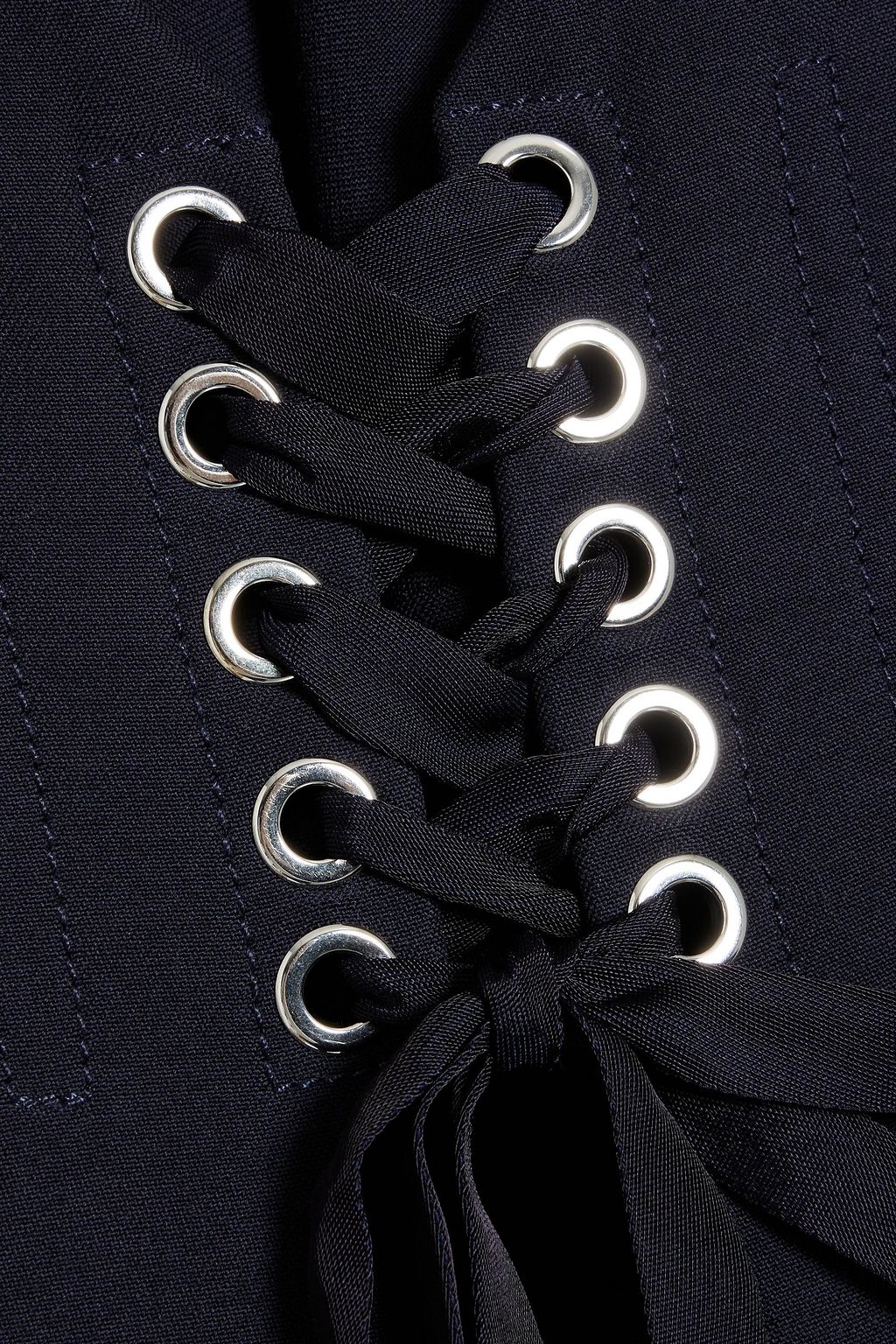 MCQUEEN Lace-up wool-blend and denim midi dress