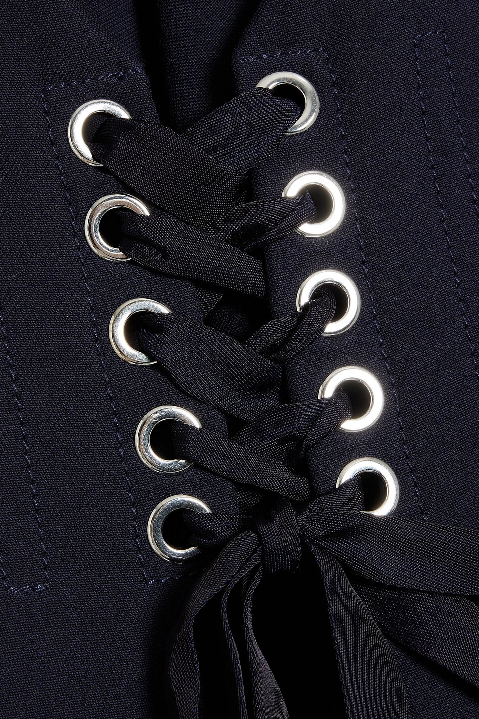 Alexander Mcqueen Lace-up Wool-blend And Denim Midi Dress In Blue