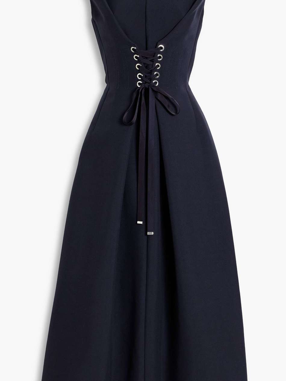 lace-up wool-blend and denim midi dress