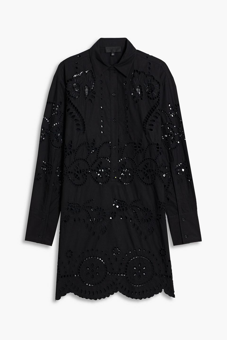 Nili Lotan Mathilde Broderie Anglaise Cotton-poplin Mini Shirt Dress In Black