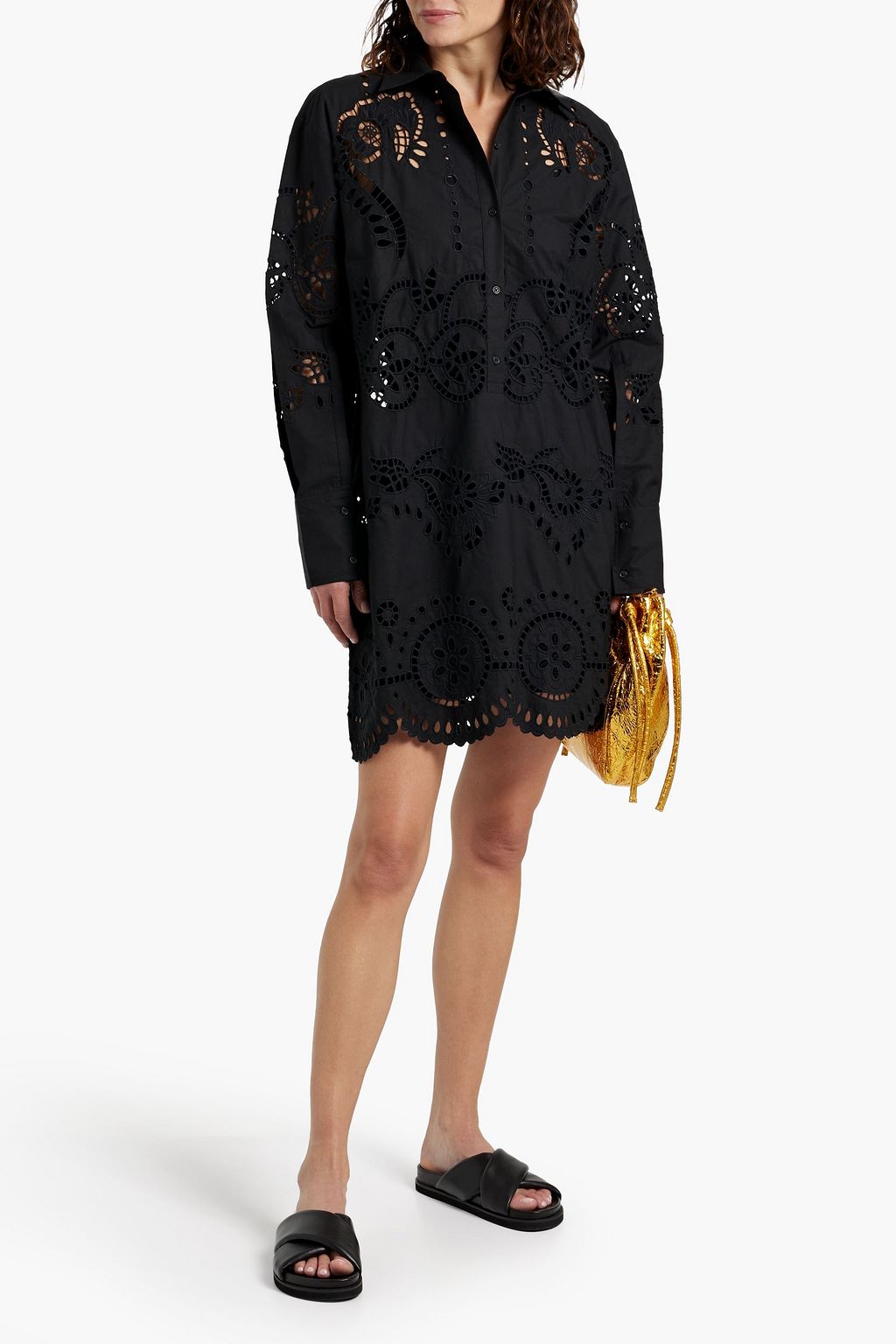 NILI LOTAN Mathilde broderie anglaise cotton-poplin mini shirt dress