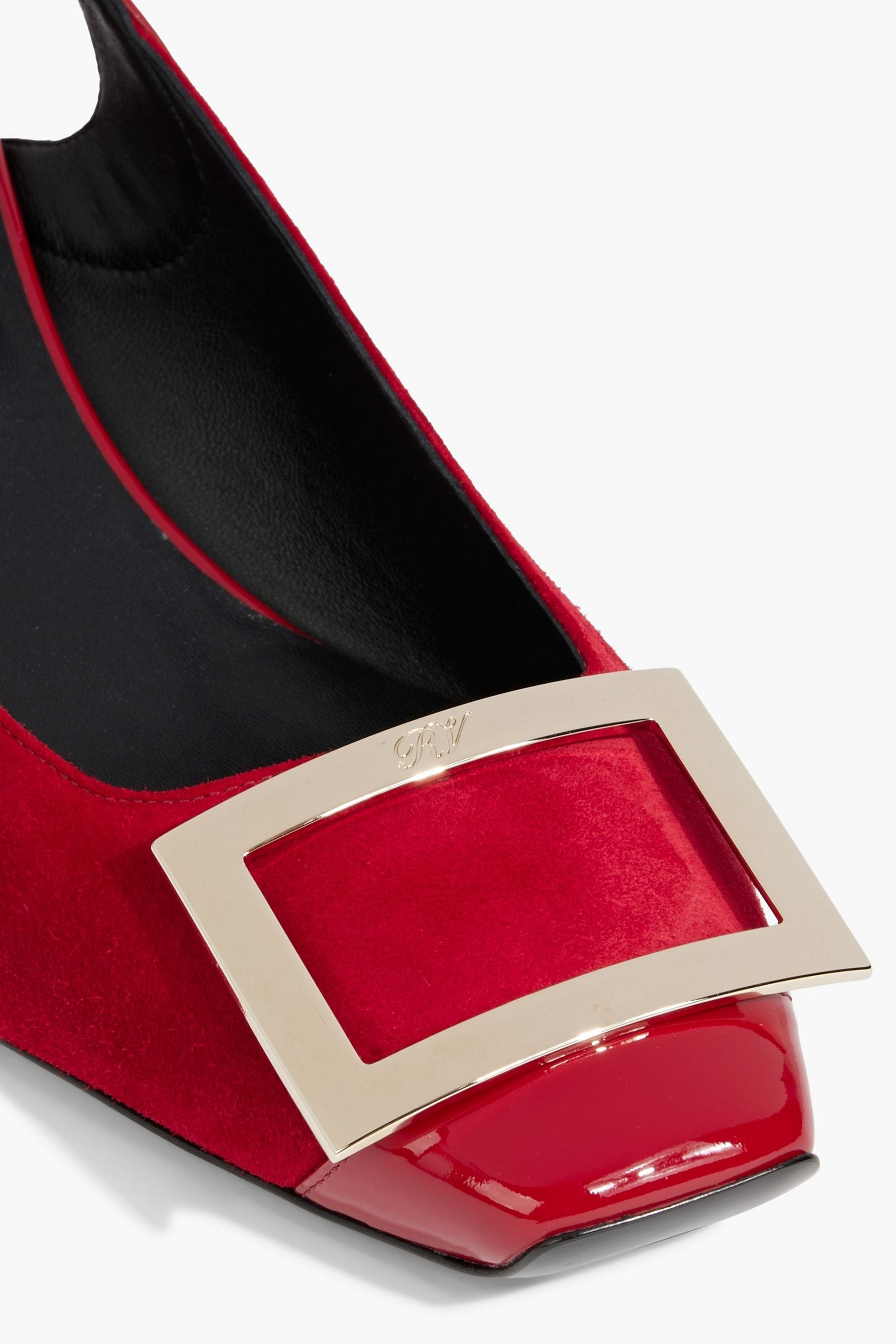ROGER VIVIER Trompette embellished suede and patent-leather slingback pumps thumbnail