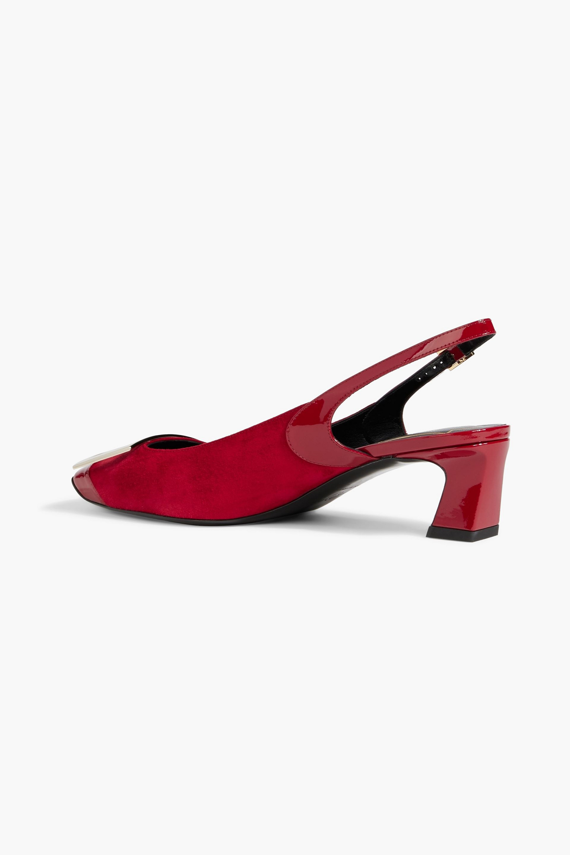 ROGER VIVIER Trompette embellished suede and patent-leather slingback pumps thumbnail