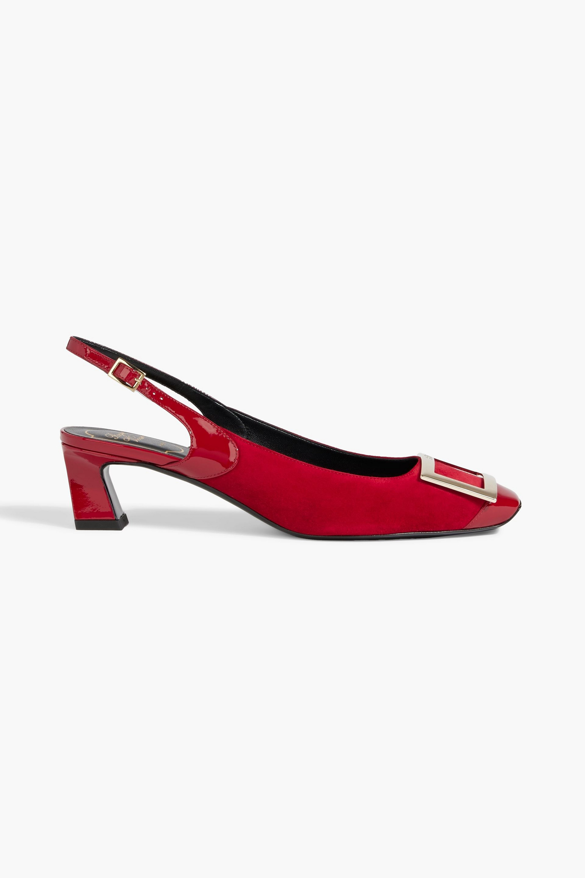ROGER VIVIER Trompette embellished suede and patent-leather slingback pumps